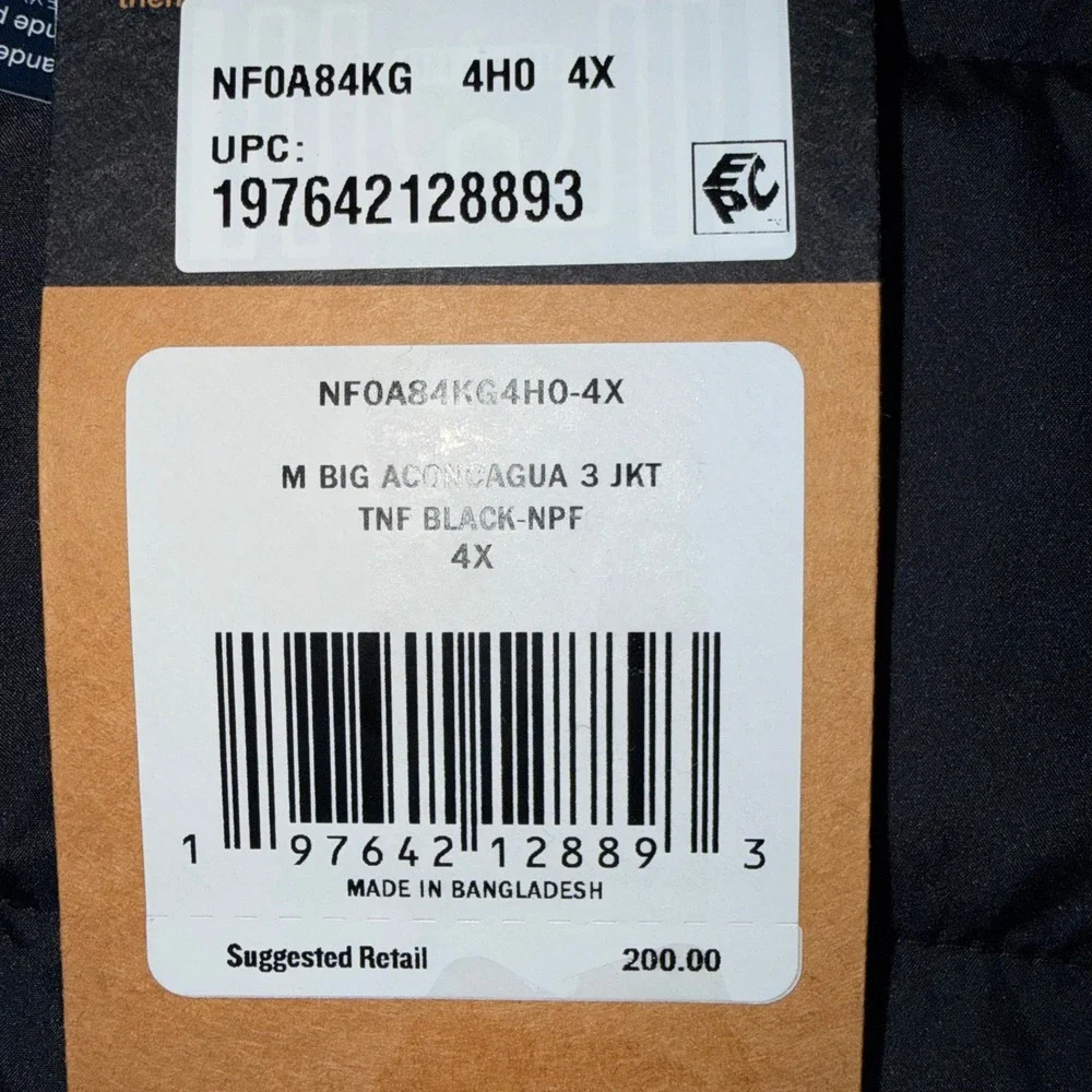The North Face Aconcagua 3 Men's Big & Tall 4XB Down Hooded Jacket Black NWT